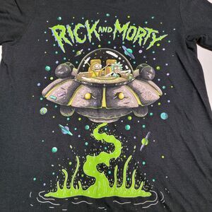 Rick And Morty Graphic Tee SS Black Space Ship - Size Small